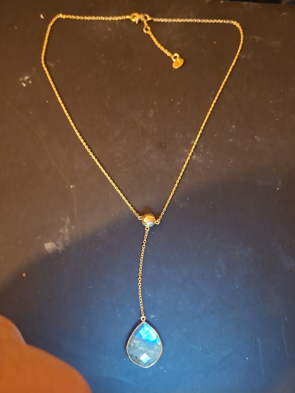 Vintage 925 Gilt Sterling Y Style Labadorite Necklace